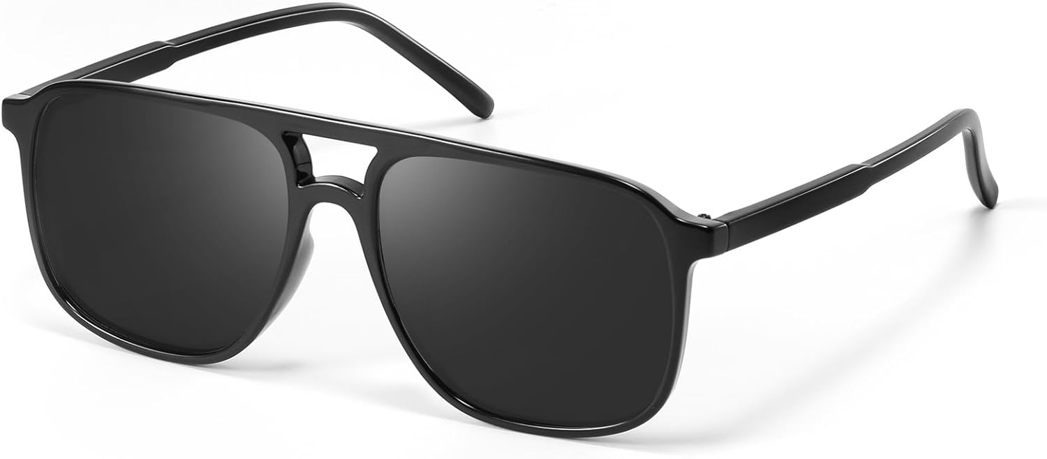 

Ретро классические солнцезащитные очки-авиаторы квадратной формы для женщин и мужчин, винтажные, в стиле 70-х, с двойной перемычкой, увеличенного размера, поляризованные Foliful, A2-bright Black Frame Grey