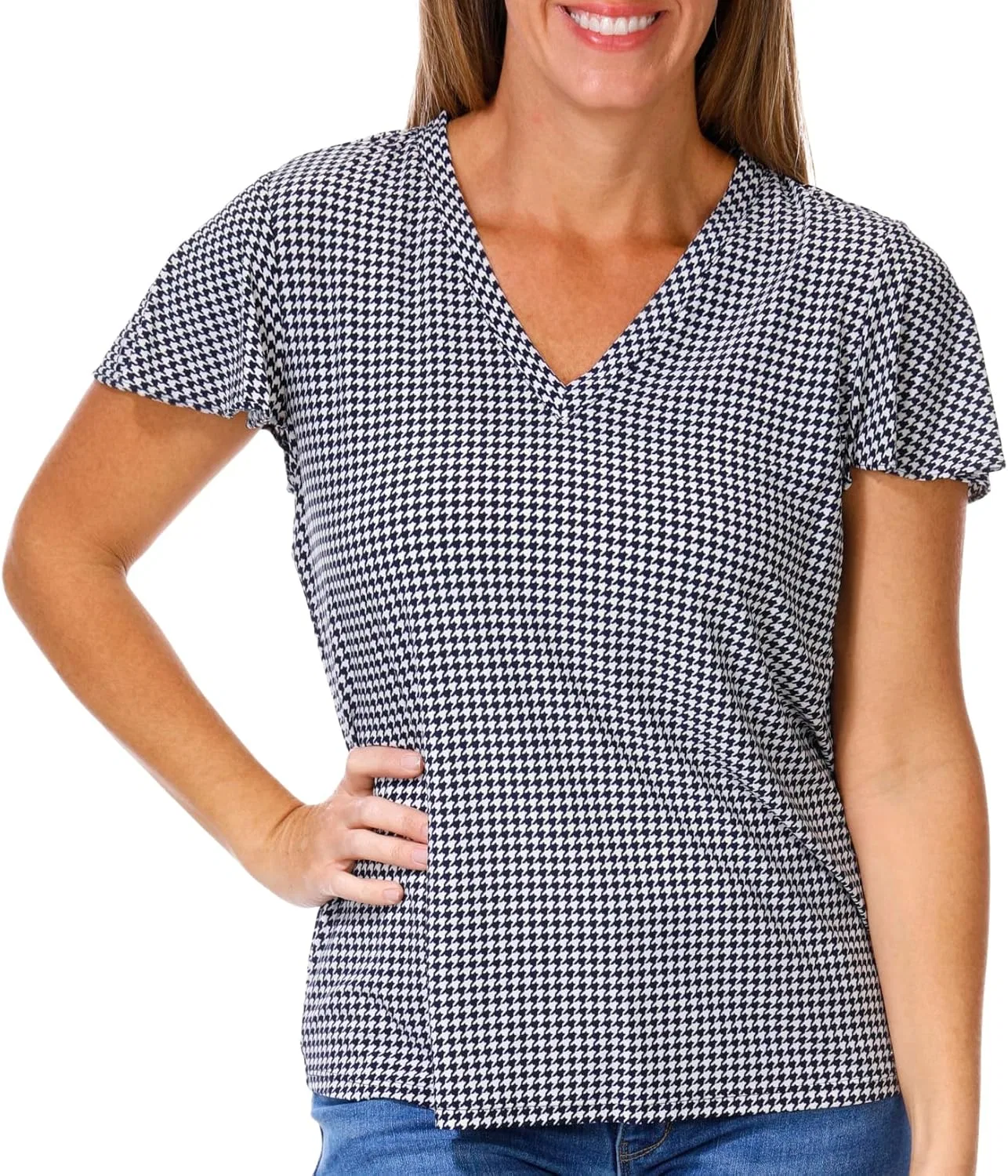Блуза с коротким рукавом Houndstooth Top, Tommy Hilfiger, цвет слоновая кость/темно-синий