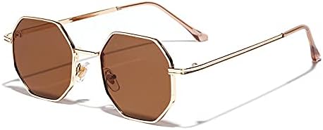 

Солнцезащитные очки в ретро-стиле 2027 года с металлической оправой в форме шестиугольника, модные, цвет розовое золото, зеркальные, защита от УФ-излучения UV400 MTZJH, Golden Tea