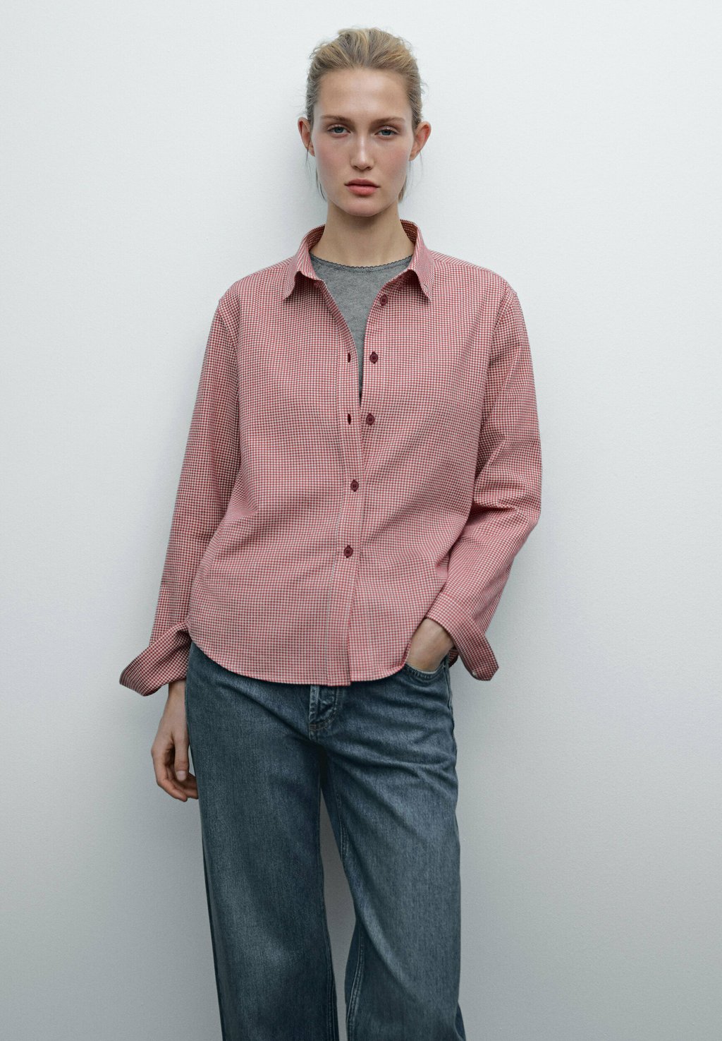 

Блузка на пуговицах CHECK Massimo Dutti, красный
