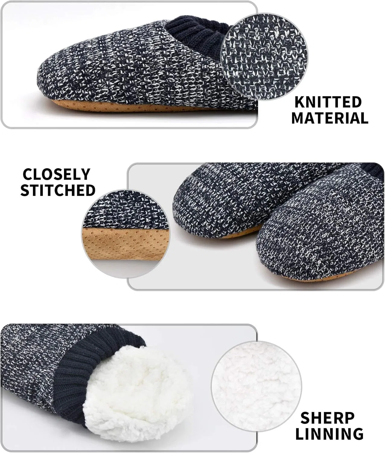 Тапочки с нескользящей подошвой, DICUIRD, Black Knit — фото 2
