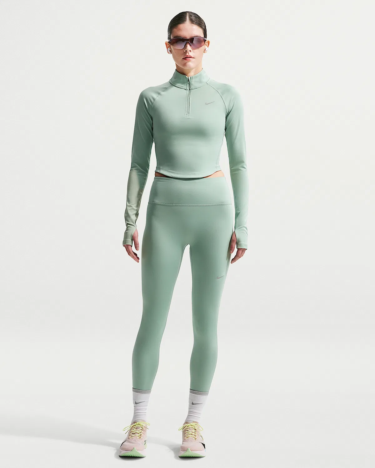 Женский топ для бега Nike Tempo Dri-FIT облегающий с полузастежкой-молнией, Steam — фото 4