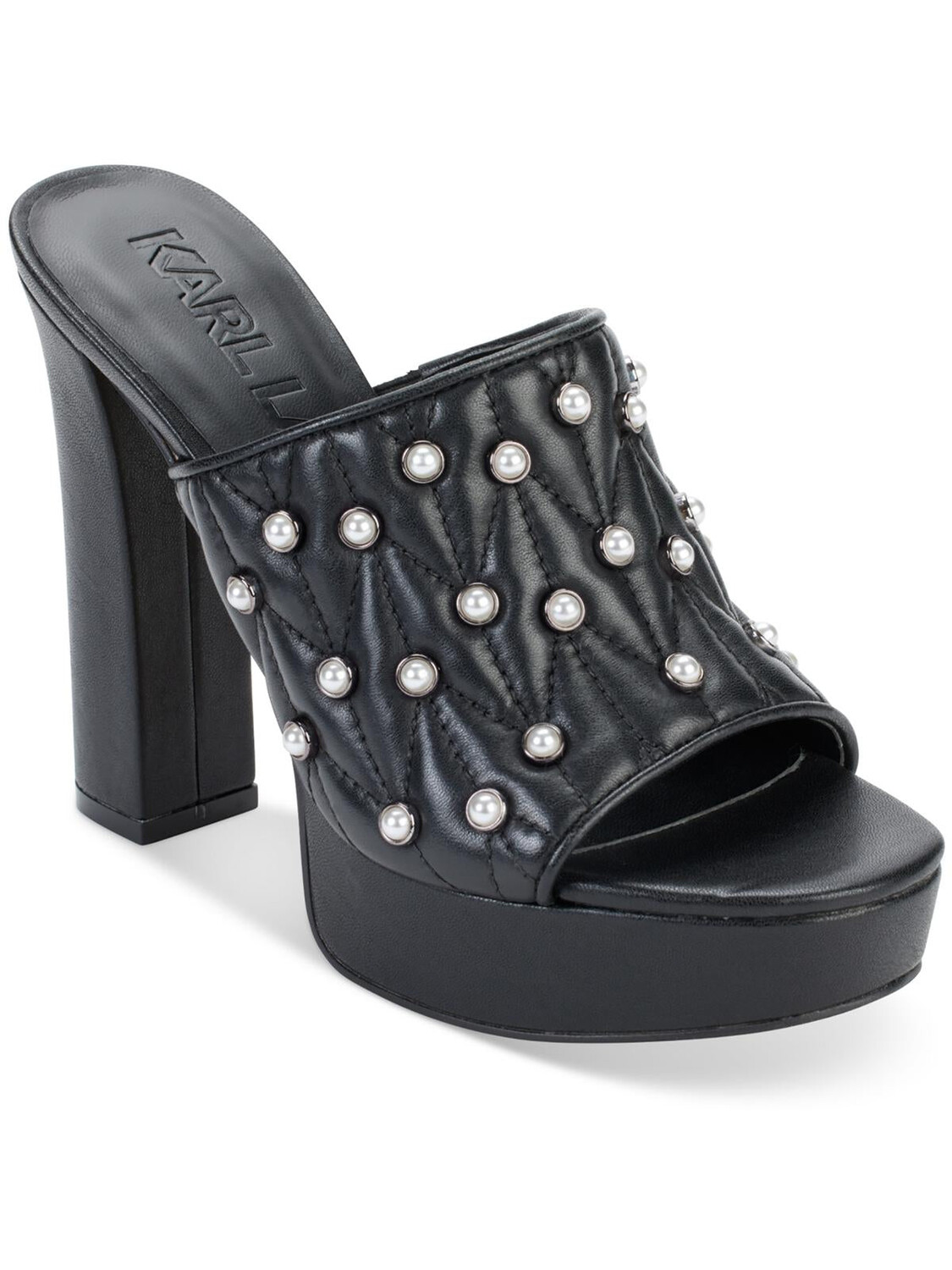 

Женские кожаные шлепанцы с украшением Karl Lagerfeld Paris, цвет Black Quilted Nappa