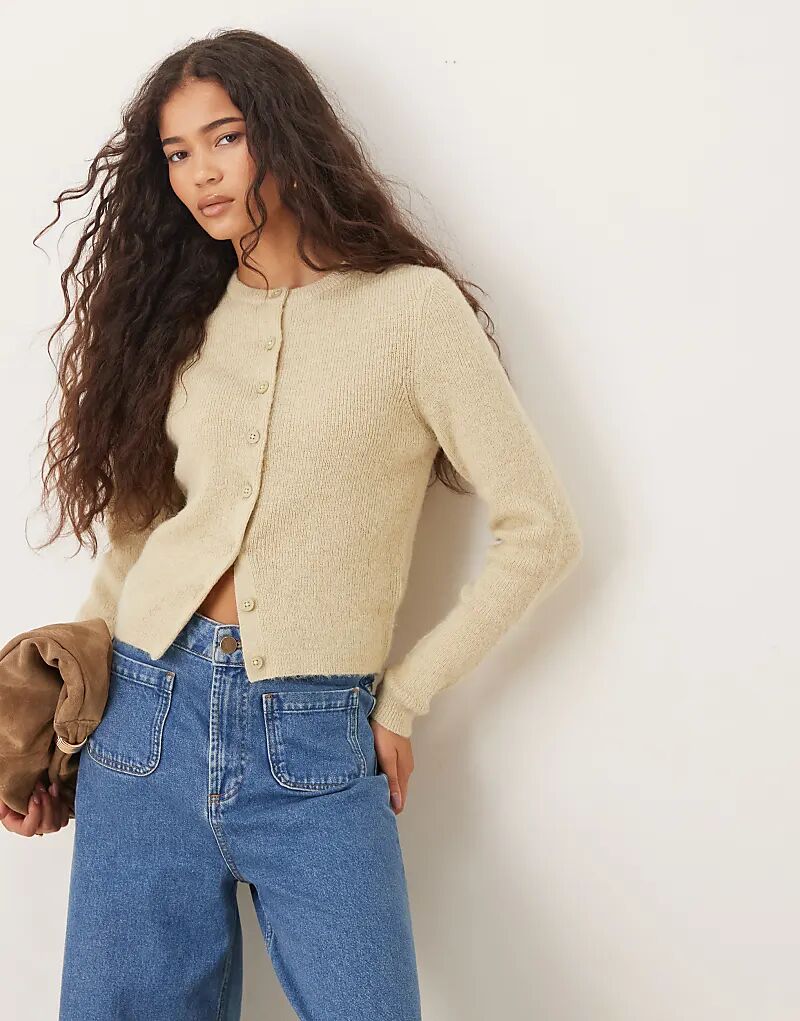 

Свободный трикотажный кардиган ASOS DESIGN с круглым вырезом фисташкового цвета