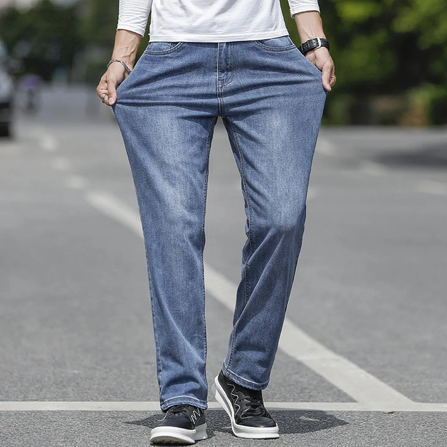 Джинсы прямого кроя, Classic Stretch Denim, синие — фото 3