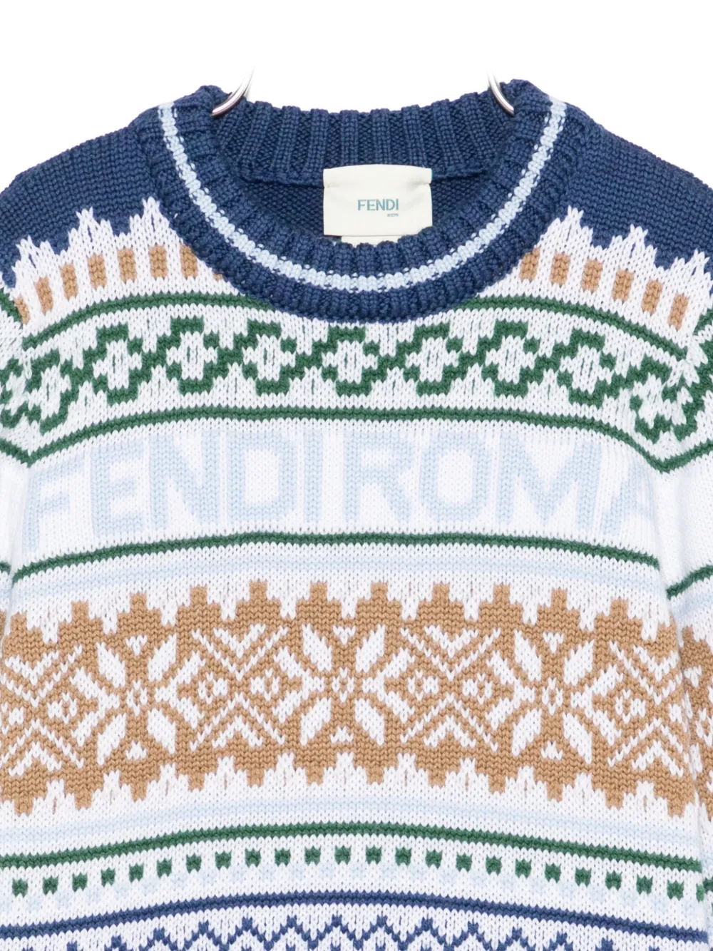 Свитер с узором Fairisle и логотипом FENDI KIDS, синий — фото 3