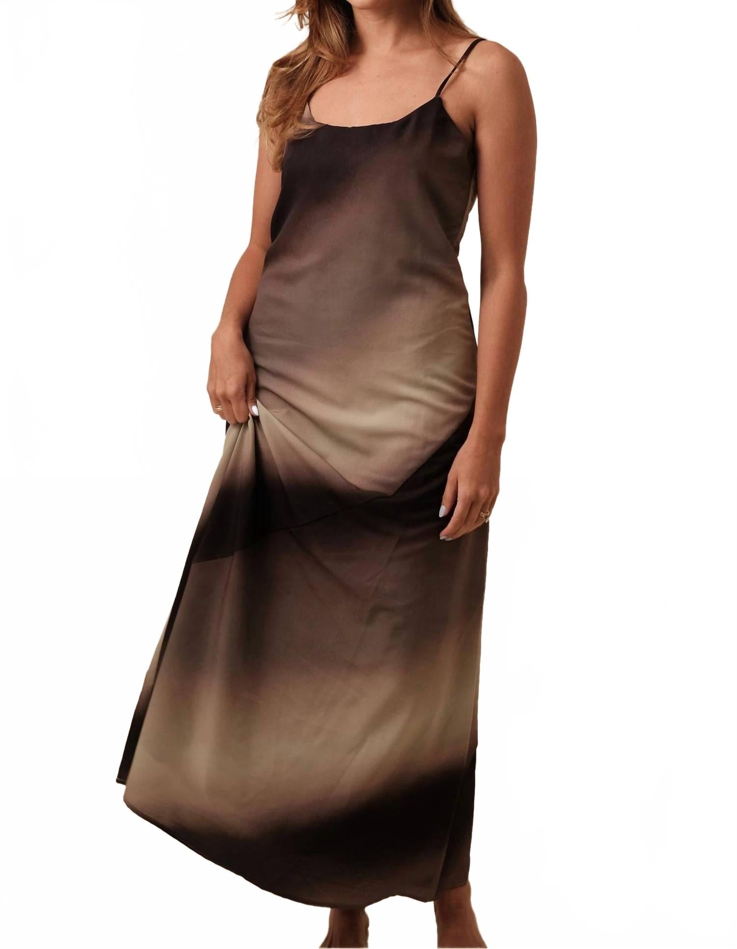 

Платье Mariah Gradient без рукавов миди в коричневом цвете с градиентом из сатина MIOU MUSE