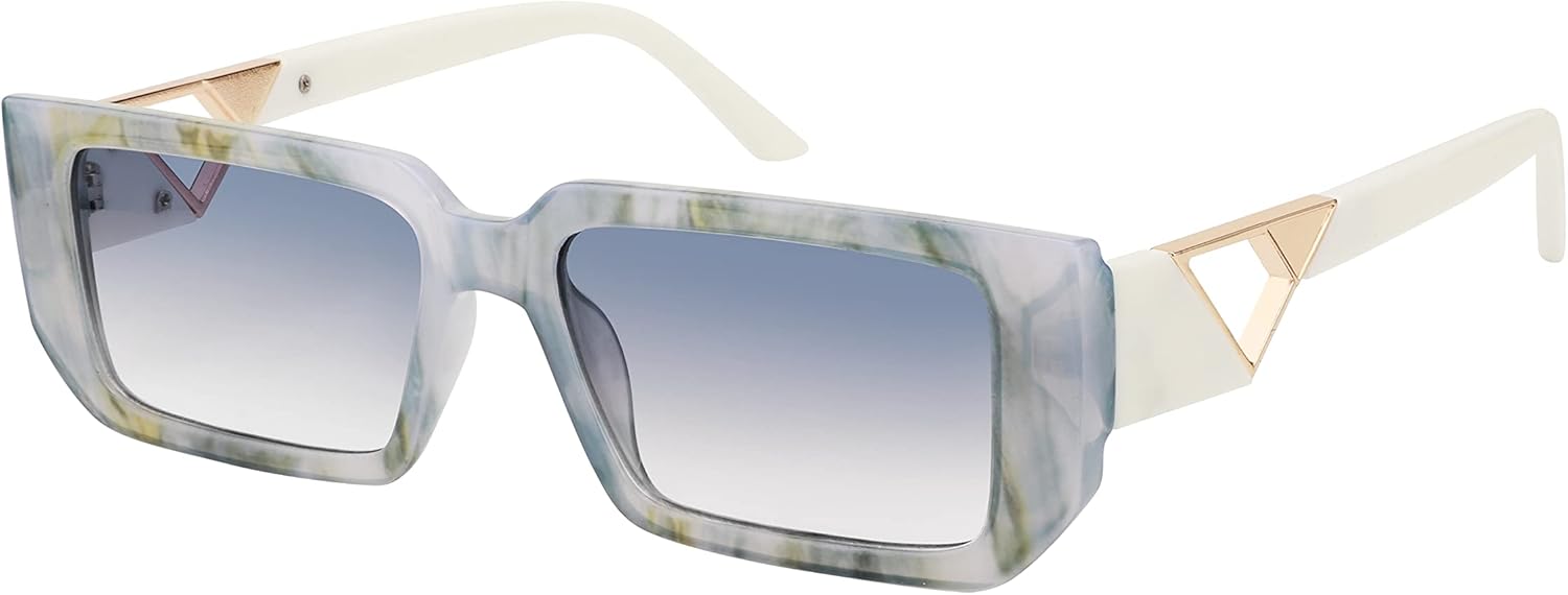 

FEISEDY Маленькие модные квадратные солнцезащитные очки для женщин и мужчин, винтажные прямоугольные солнцезащитные очки 90-х годов B2972, 004 Fog Blue Frame/Gradient Blue Yellow Lens