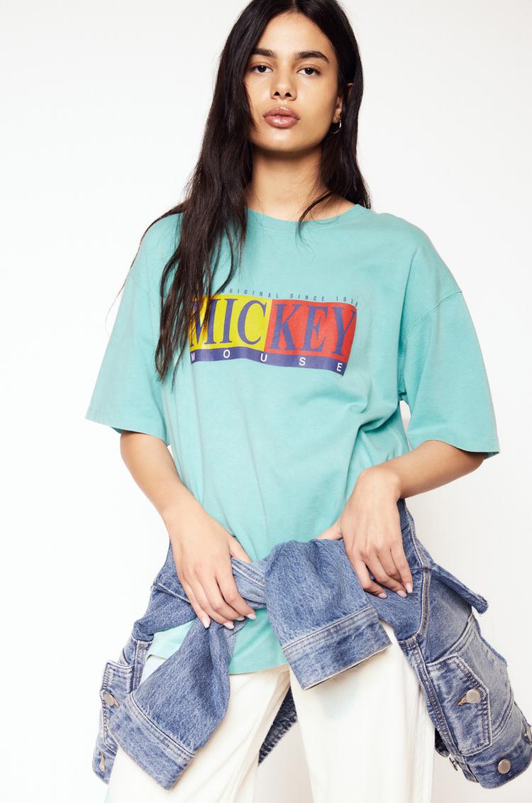 

Футболка с изображением Микки Мауса бирюзового цвета Pull And Bear, бирюзовый