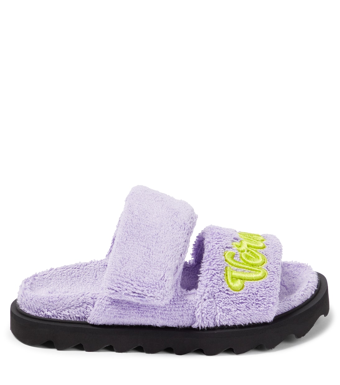 Сандалии с аппликацией из махрового полотна Versace Kids, Baby Violet+Acid Lime — фото 3
