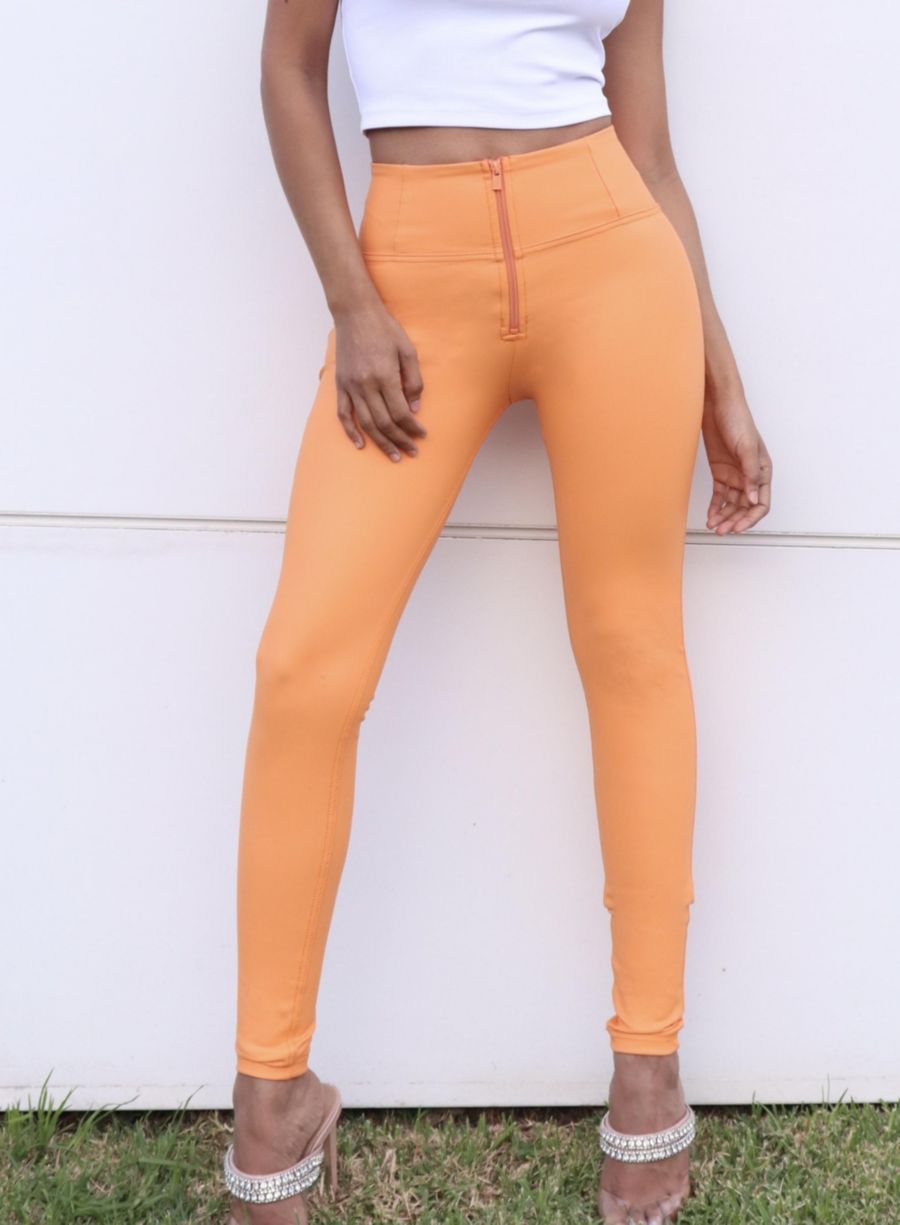 

Женские облегающие брюки с высокой посадкой из искусственной кожи Freddy, Sunset orange
