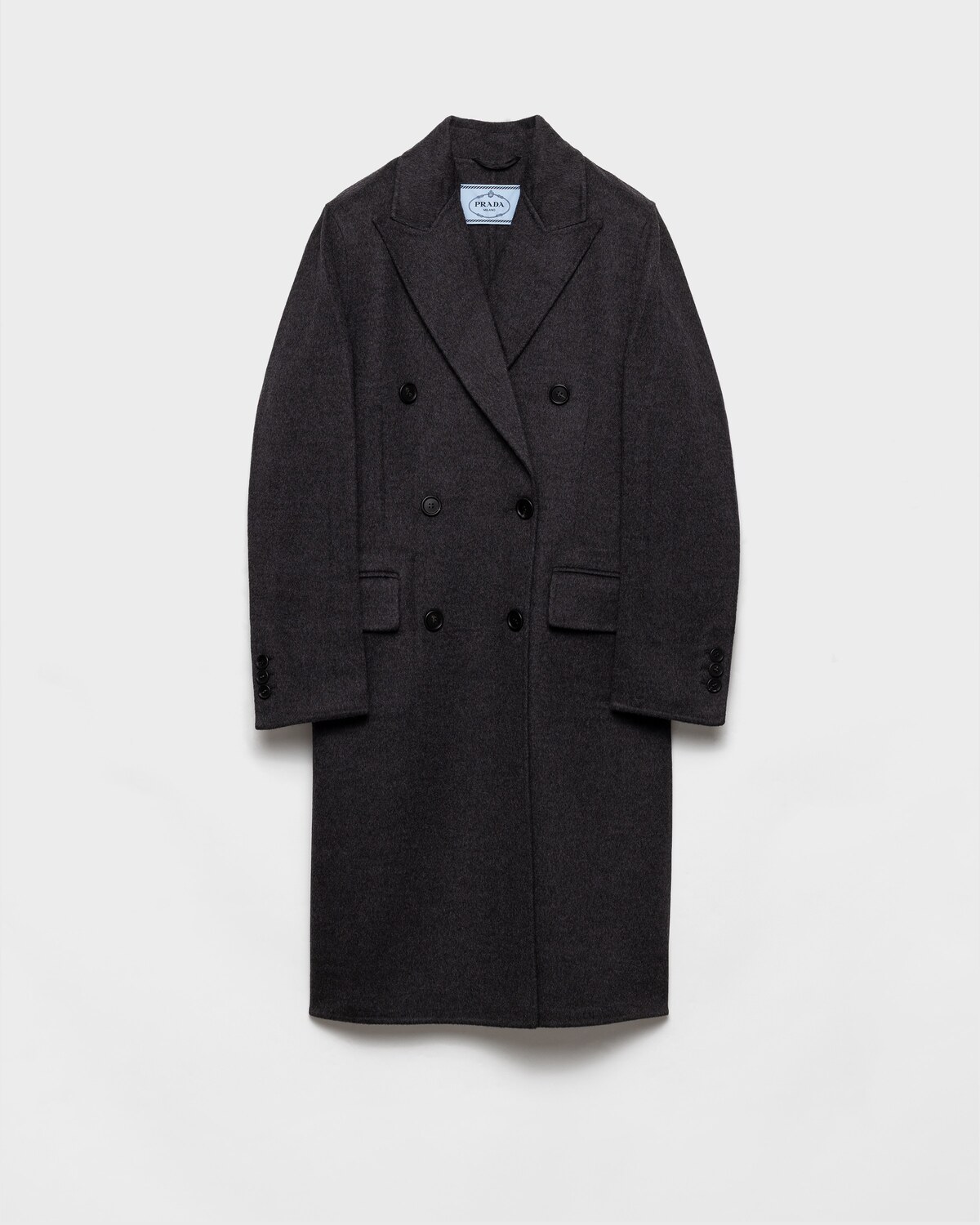 

Двубортное пальто из двойного кашвула Prada, серый