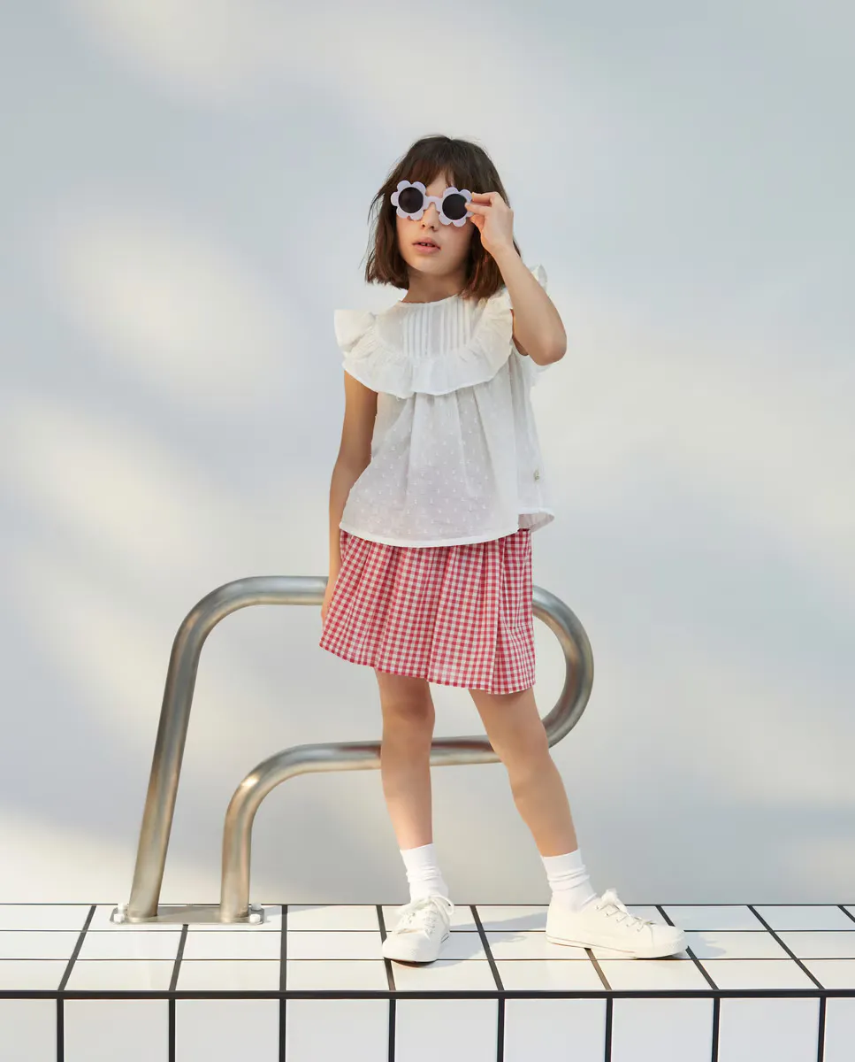 

Базовая блузка с короткими рукавами Kids El Corte Inglés, кремово-белый