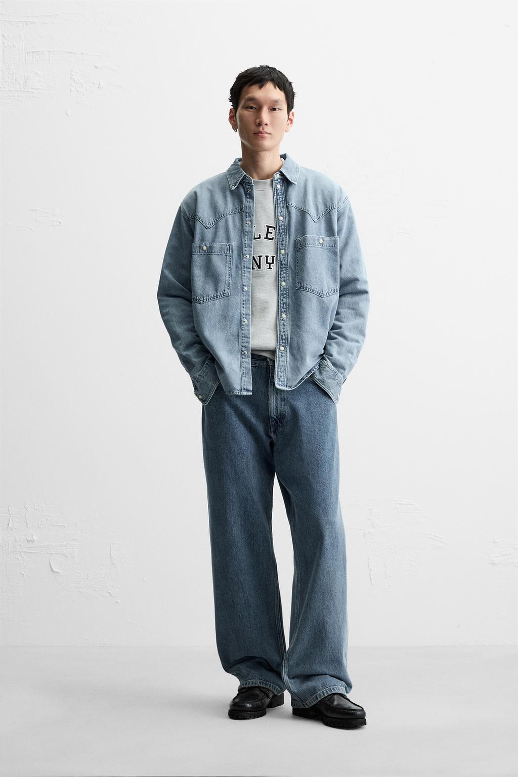 

Западная джинсовая рубашка ZARA, синий