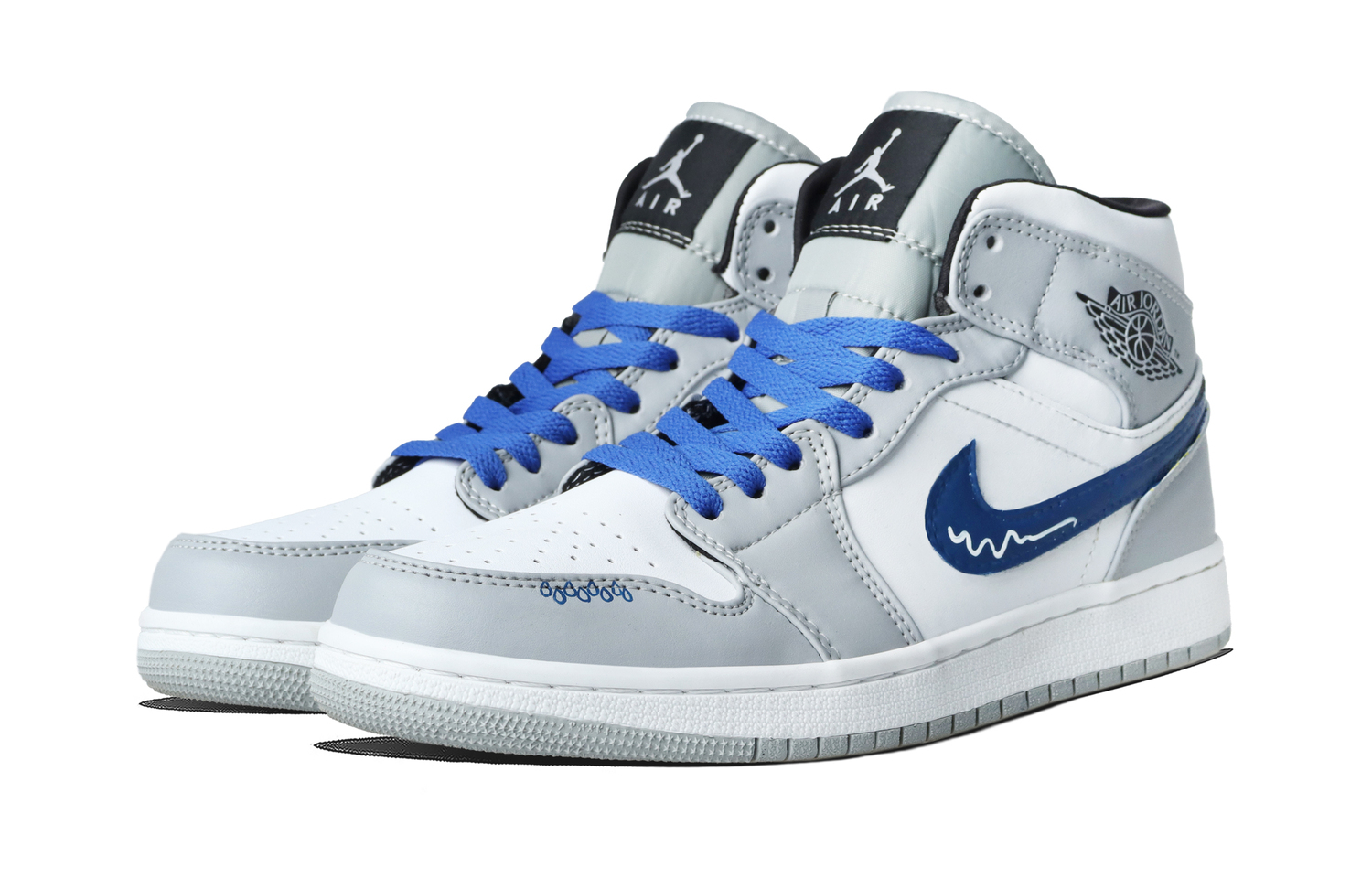 Jordan Кроссовки баскетбольные Air 1 Ice Gray Blue Whale Mid top Unisex синие винтажные устойчивые к истиранию — фото 4