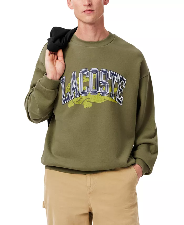 

Мужской свободный худи с логотипом и принтом Lacoste, зеленый