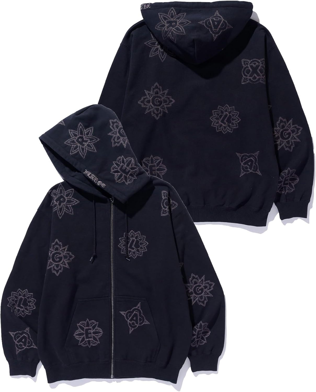 

Мужская толстовка на молнии с капюшоном и вышивкой по всей поверхности, размер XL Xlarge, черный