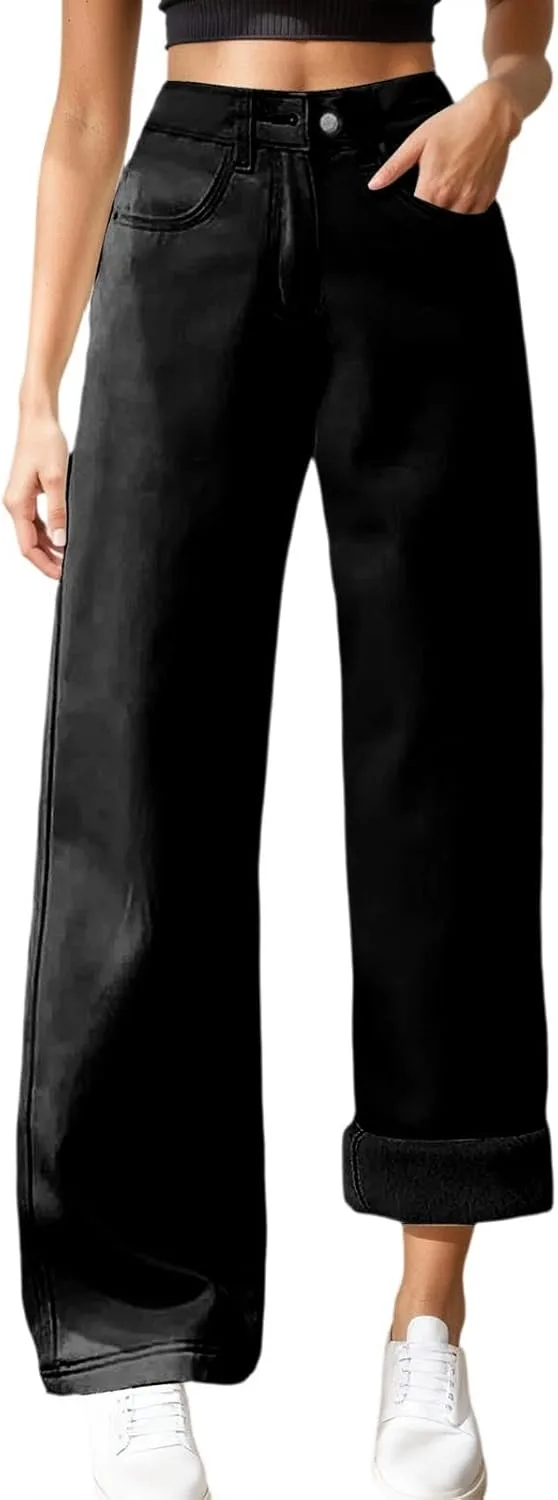 

Женские джинсы с флисовой подкладкой, высокие, прямые, широкие, утепленные RGDYPKO