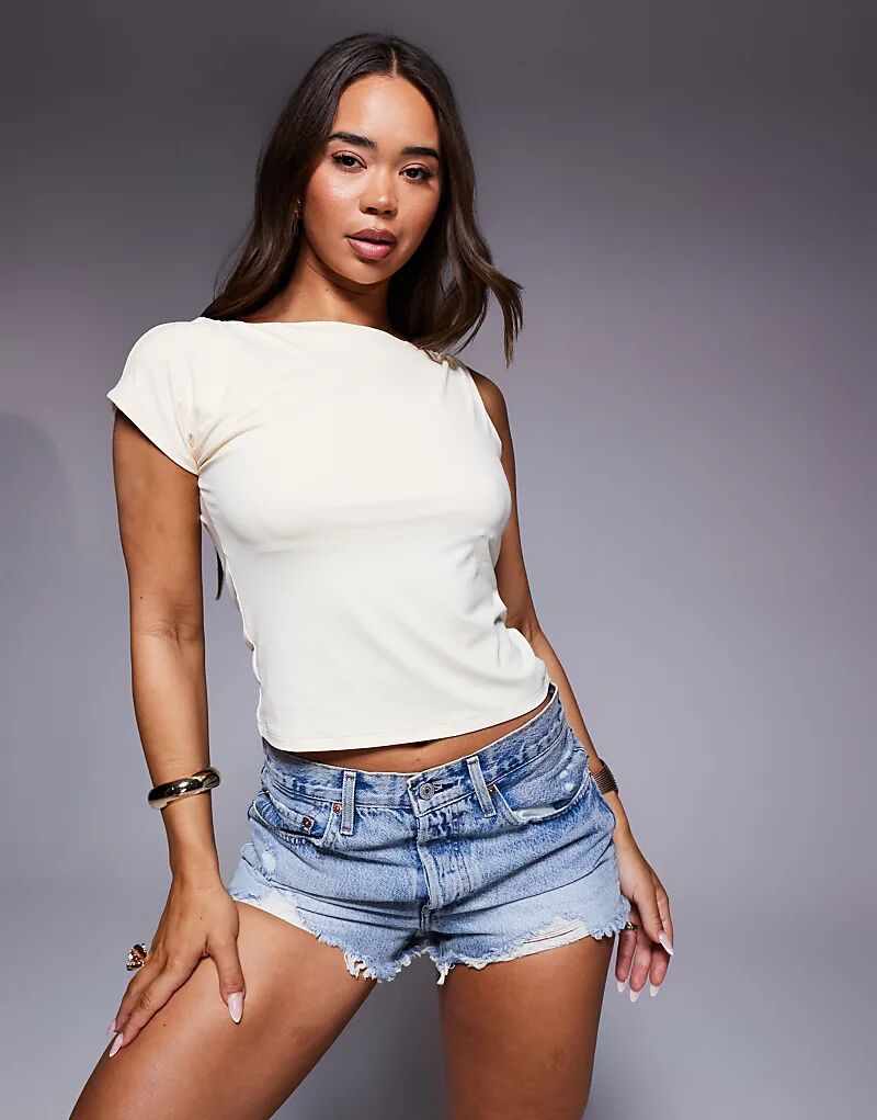 

Асимметричный топ из полиамида ASOS DESIGN с узлом на плече, цвет сливочно-желтый