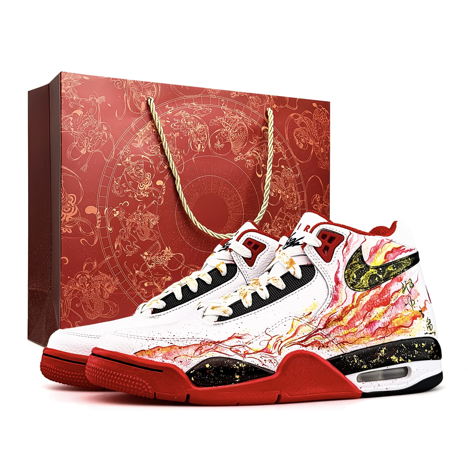 

Flight Legacy Flame Koi Pattern Special Shopping Bag с амортизацией, устойчивый к истиранию и скольжению, Mid top Nike, белый красный черный золото special shopping bag