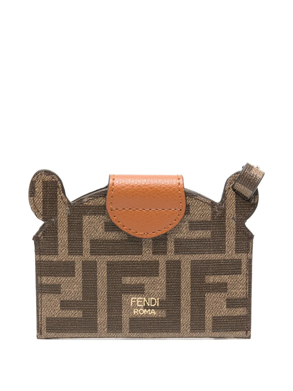 Кожаный кошелек с анималистичным монограммным принтом Fendi, коричневый — фото 2