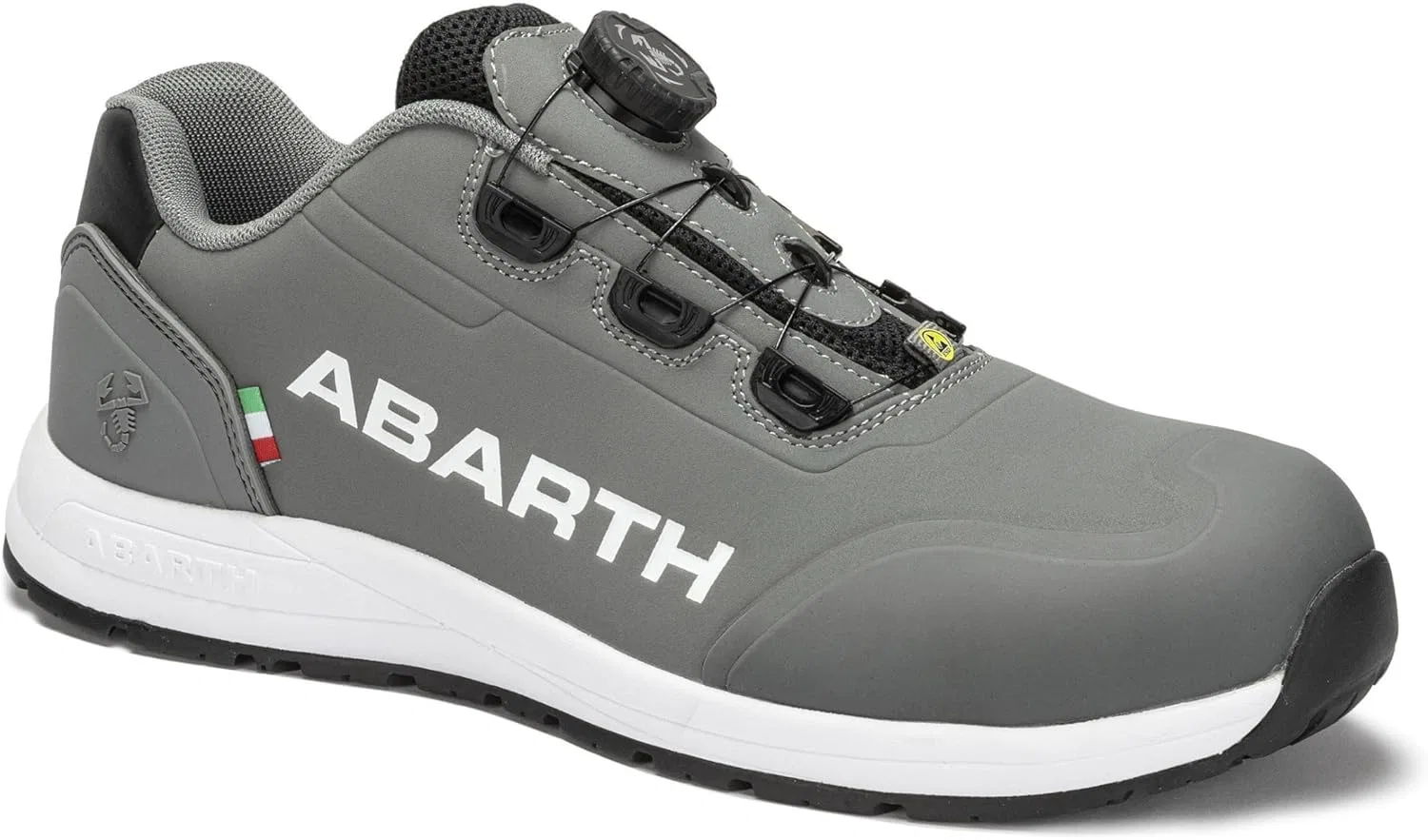 Защитная обувь ABARTH Scorpion Unisex S3 серого цвета из нанотехнологичной микрофибры, водостойкая, с винтовой фиксацией
