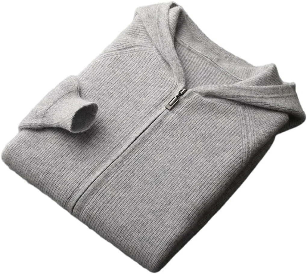 Мужской худи на молнии из шерсти, кашемир, Smart Casual, Light Gray9