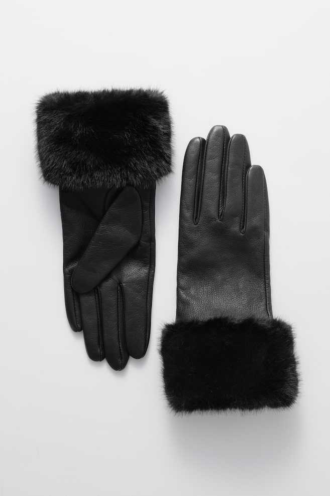 

Кожаные перчатки с отделкой из искусственного меха & Other Stories, черный