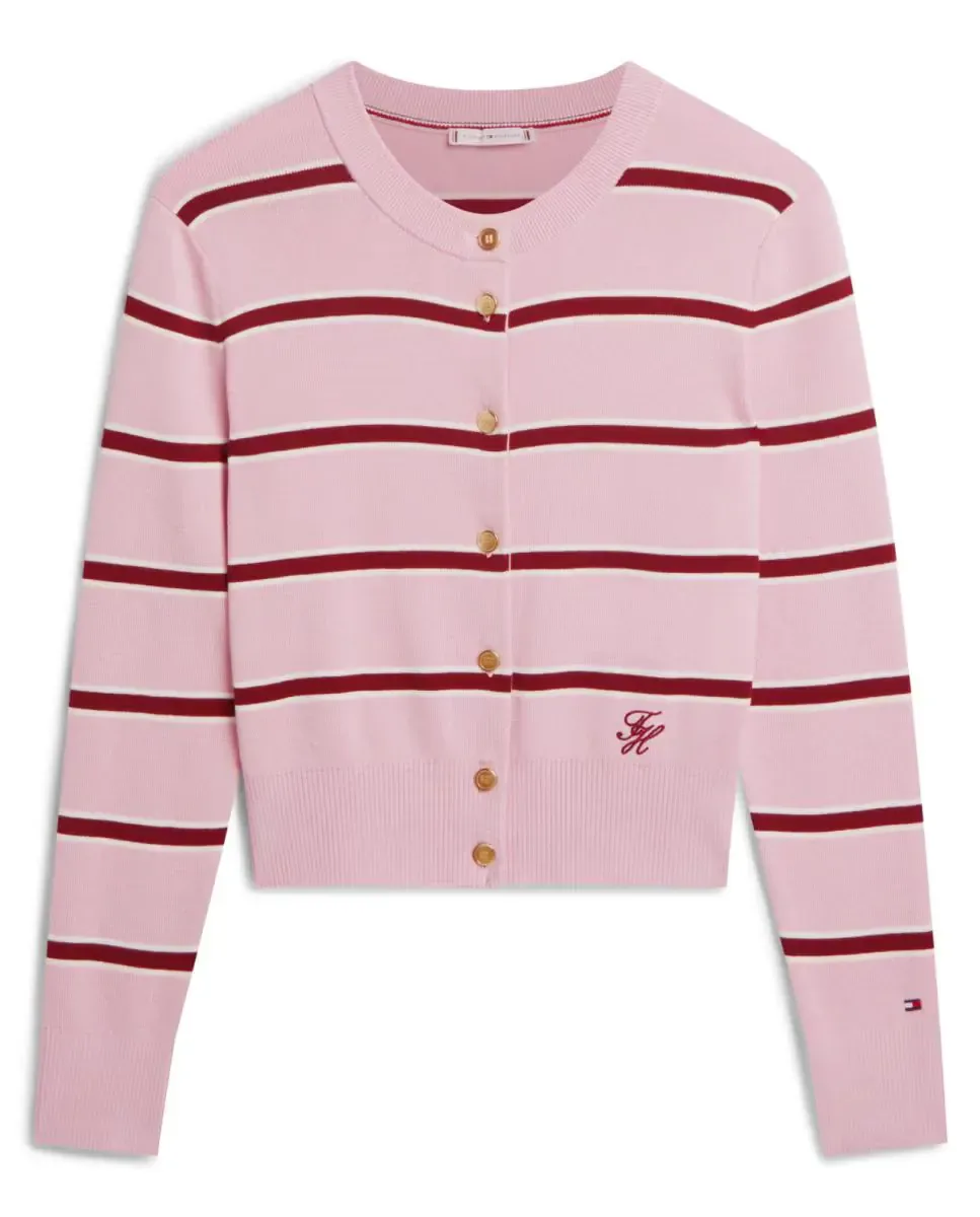 Женский кардиган в полоску с золотыми пуговицами Tommy Hilfiger, розовый