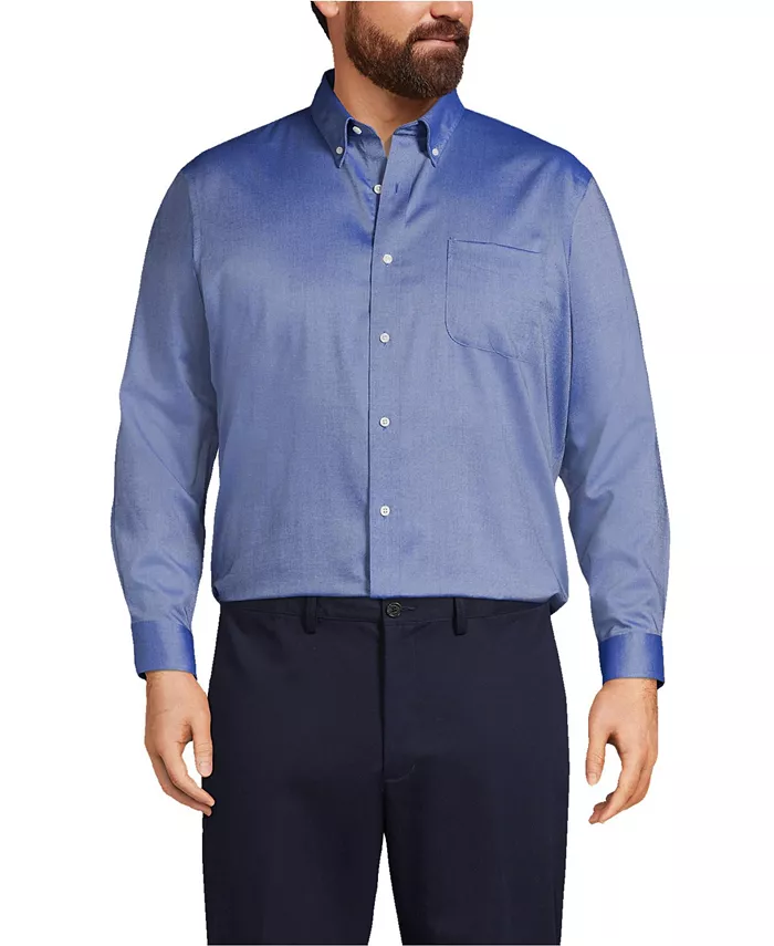 

Рубашка классического кроя Big & Tall из не требующей глажки ткани Supima Oxford однотонная Lands' End, синий