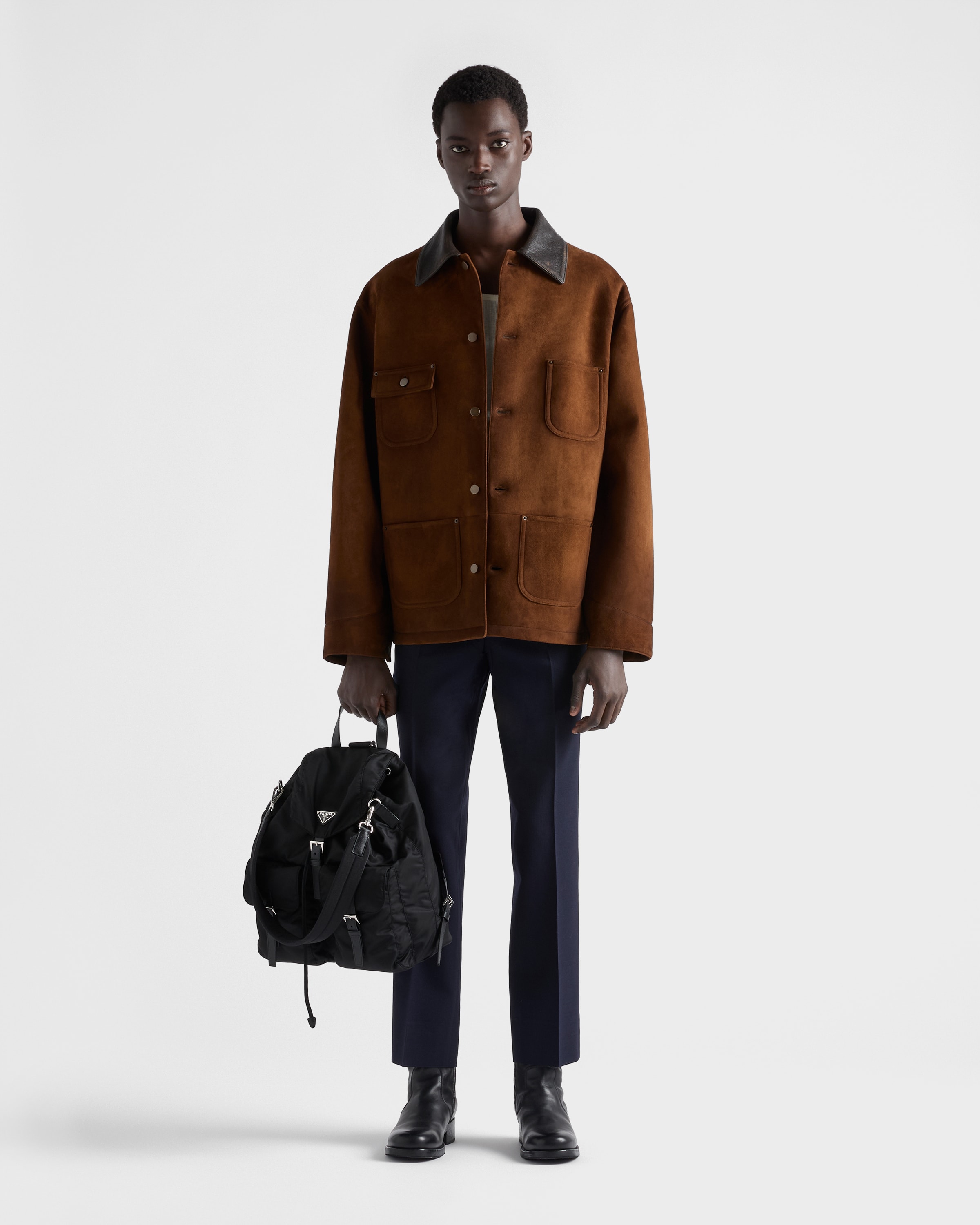 Куртка-кабан из замши Prada, какао-коричневый — фото 2