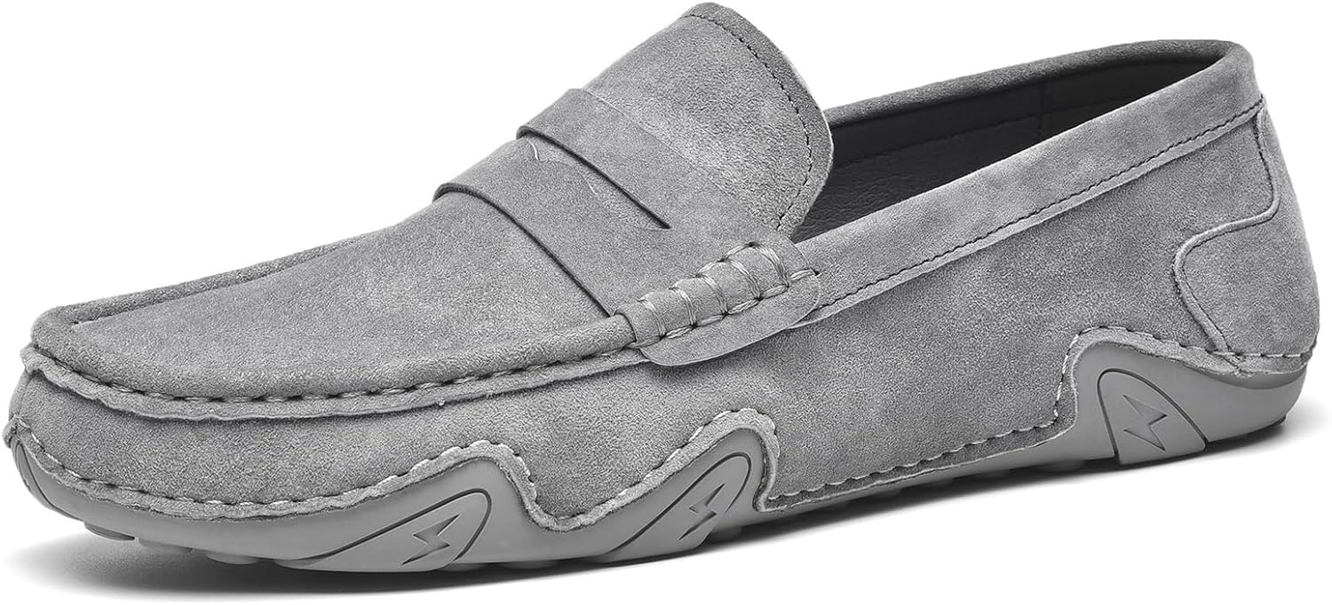 

Мужские лоферы из натуральной замши без шнурков - дышащие повседневные мокасины, удобные для ходьбы и прогулок на улице Generic, серый