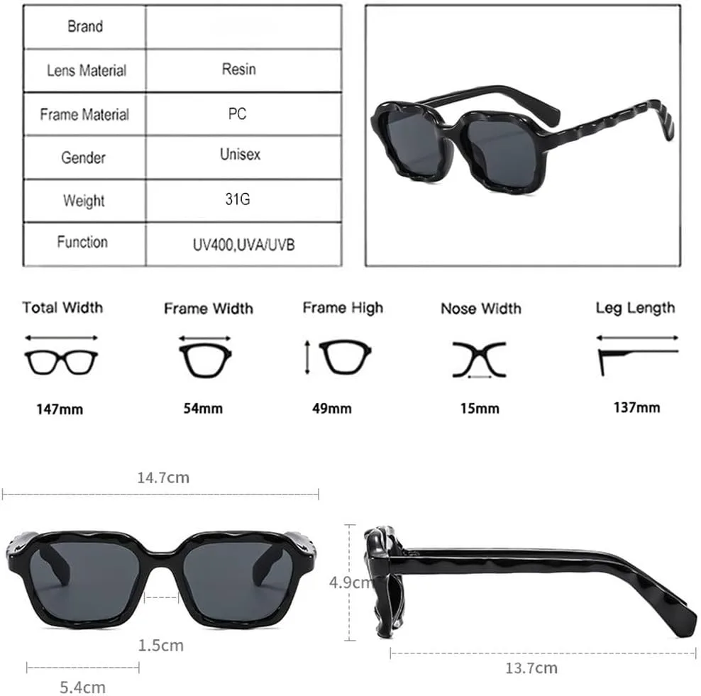 

Винтажные квадратные солнцезащитные очки необычной волнообразной формы для женщин, модные двухцветные, с защитой от УФ-излучения UV400, для мужчин SKFGNX, Black Gray