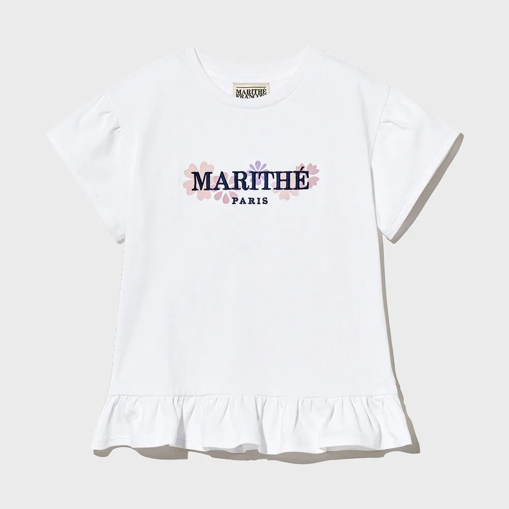Детская футболка с рукавами-фонариками и баской белая от Marithé Kids — фото 2