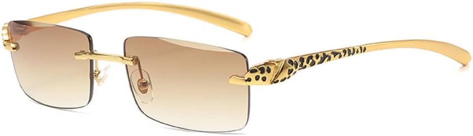 

Солнцезащитные очки без оправы квадратной формы 2027 года для женщин и мужчин. Модные солнцезащитные очки с леопардовым принтом. Винтажные женские металлические очки MTZJH, Tea