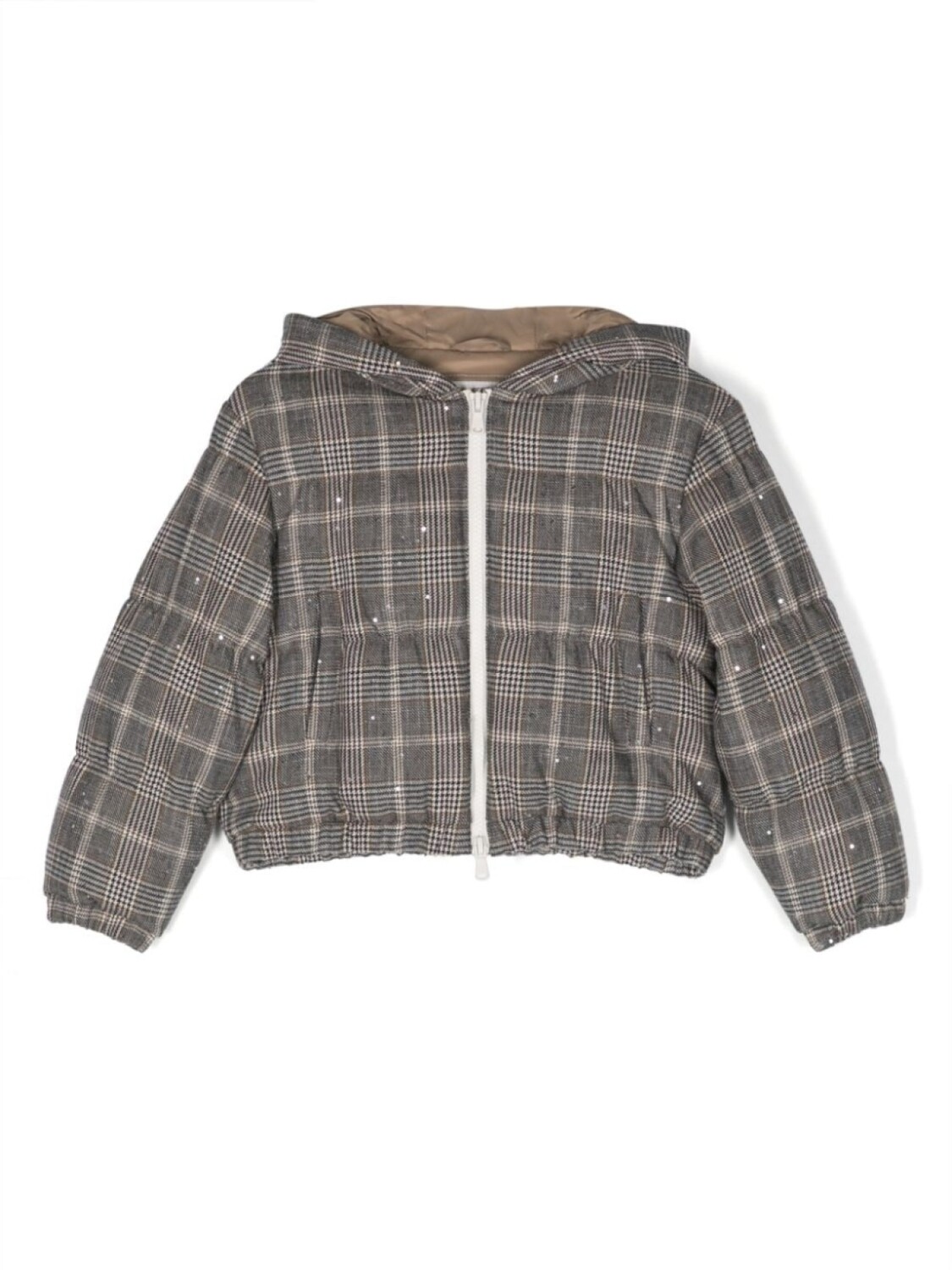 

Brunello Cucinelli Kids клетчатый пуховик с капюшоном, черный