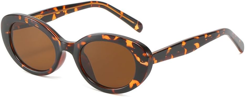 

Ретро маленькие овальные солнцезащитные очки для женщин "кошачий глаз", солнцезащитные очки с защитой от УФ-излучения UV400, дужки из нержавеющей стали MTZJH, Leopard Tea