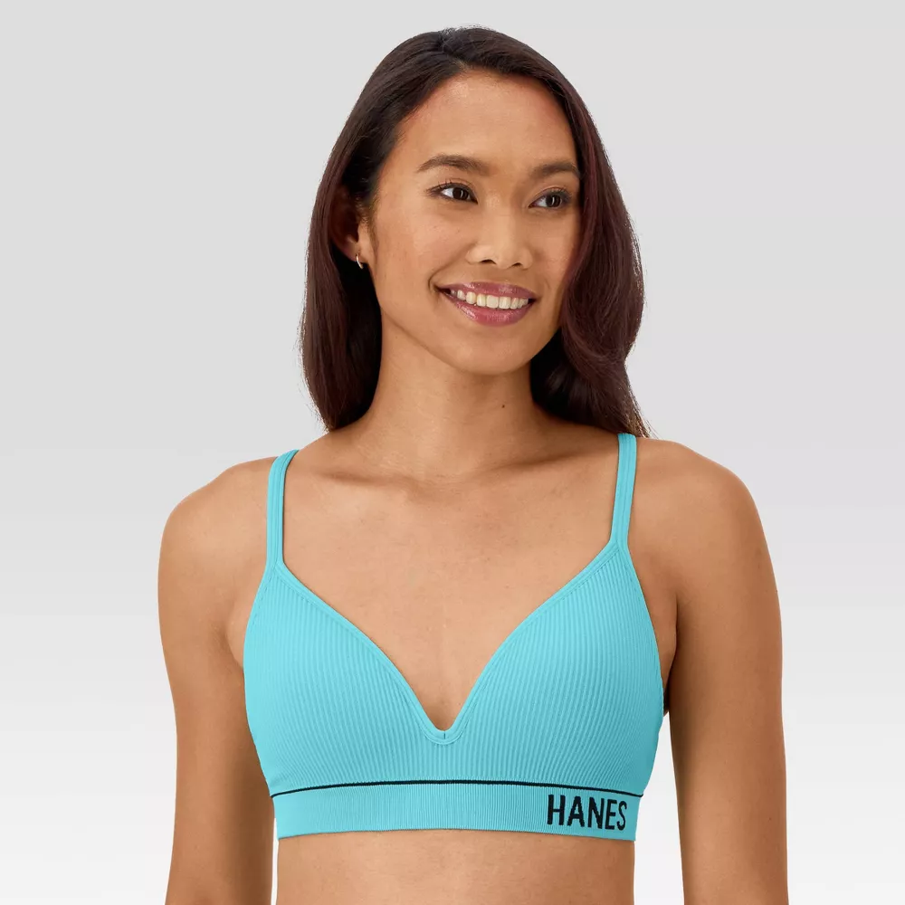 

Женский ребристый бесшовный бюстгальтер Hanes Originals MHB004, цвет Teal Blue