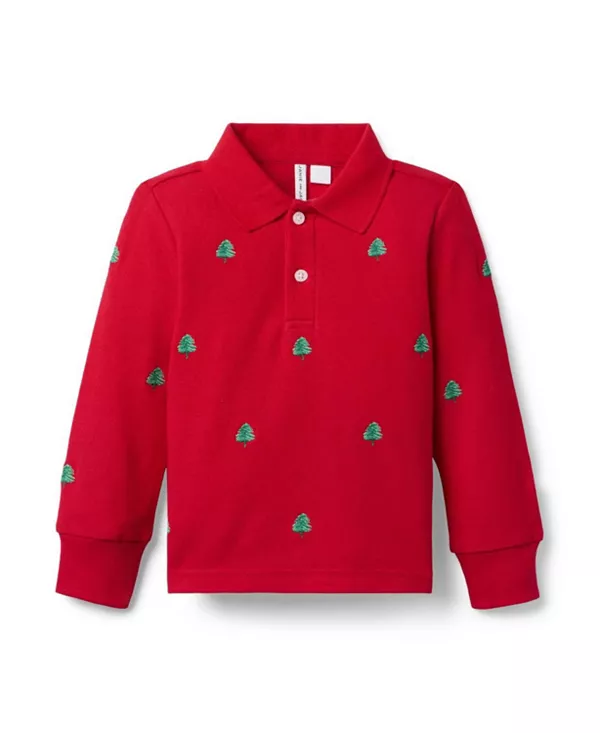 

Поло унисекс с вышитым деревом, пике. Janie And Jack, красный