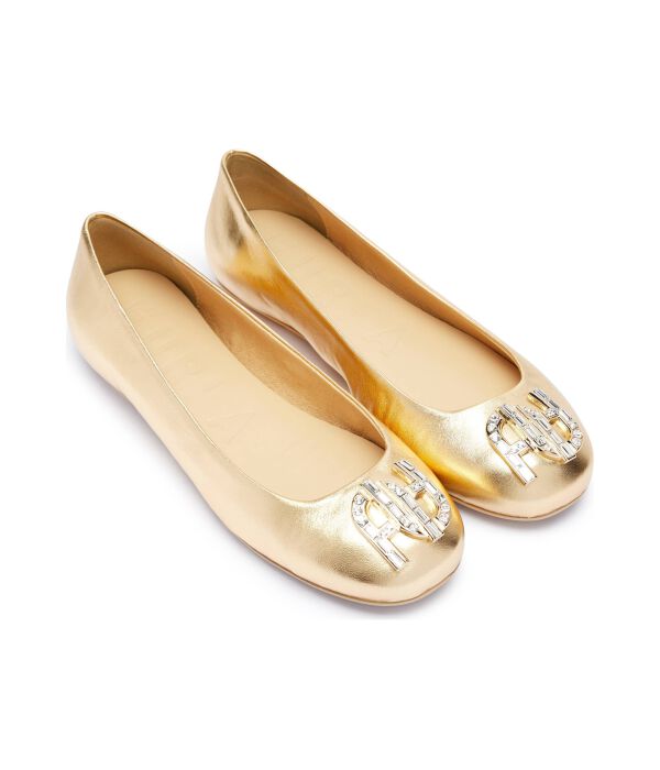 Балетки женские Furla Ballet кожаные с декоративной пряжкой, золотой — фото 3