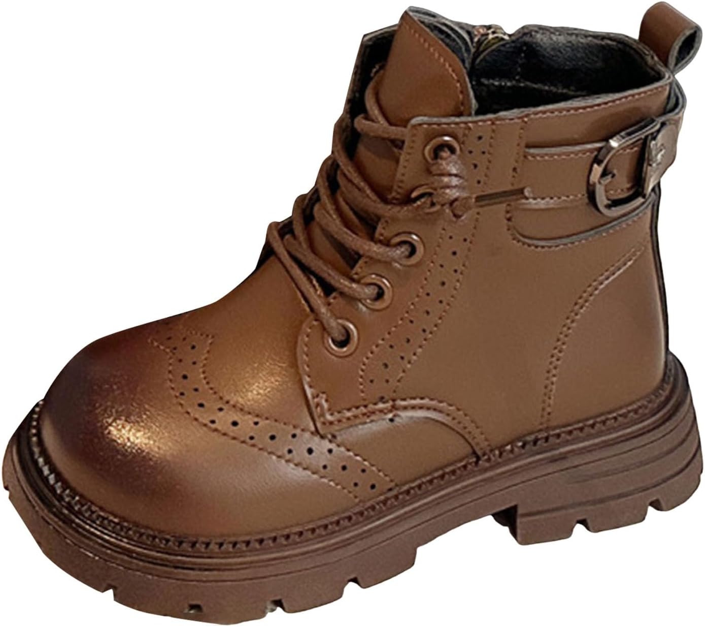 

Детские ботильоны IWIHMIV для девочек с боковой молнией, шнуровкой, короткие, с нескользящей подошвой, повседневные, зимние, с теплой подкладкой из флиса, Coffee