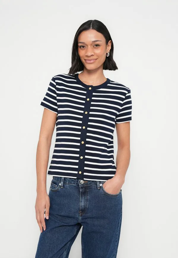 Футболка приталенного кроя с золотистыми пуговицами и принтом. Tommy Hilfiger, Dark Night/Ecru — фото 4