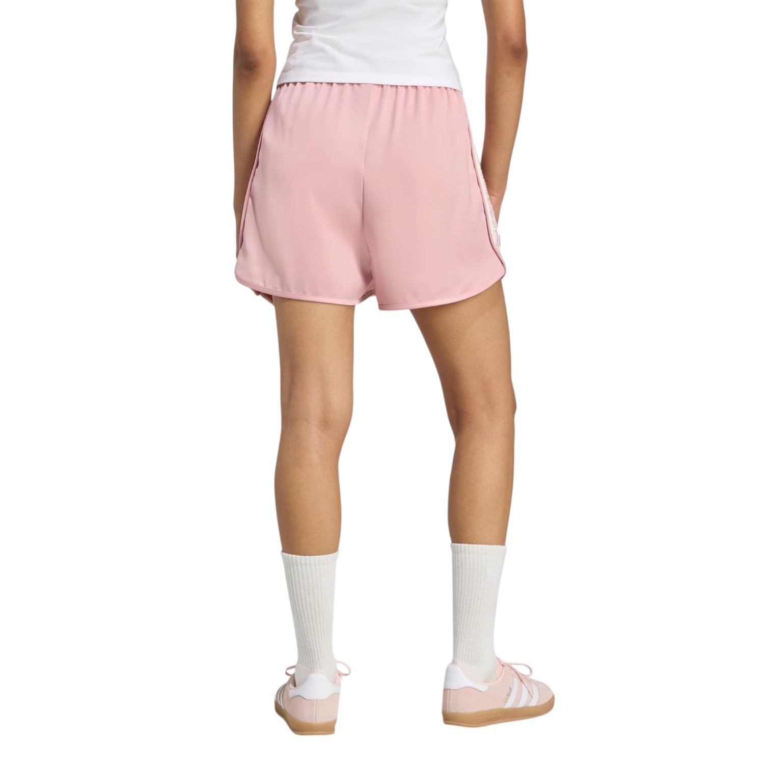 Шорты (WMNS) adidas Satin Shorts Ruffle 3-Stripes 'Wonder Mauve' — фото 3