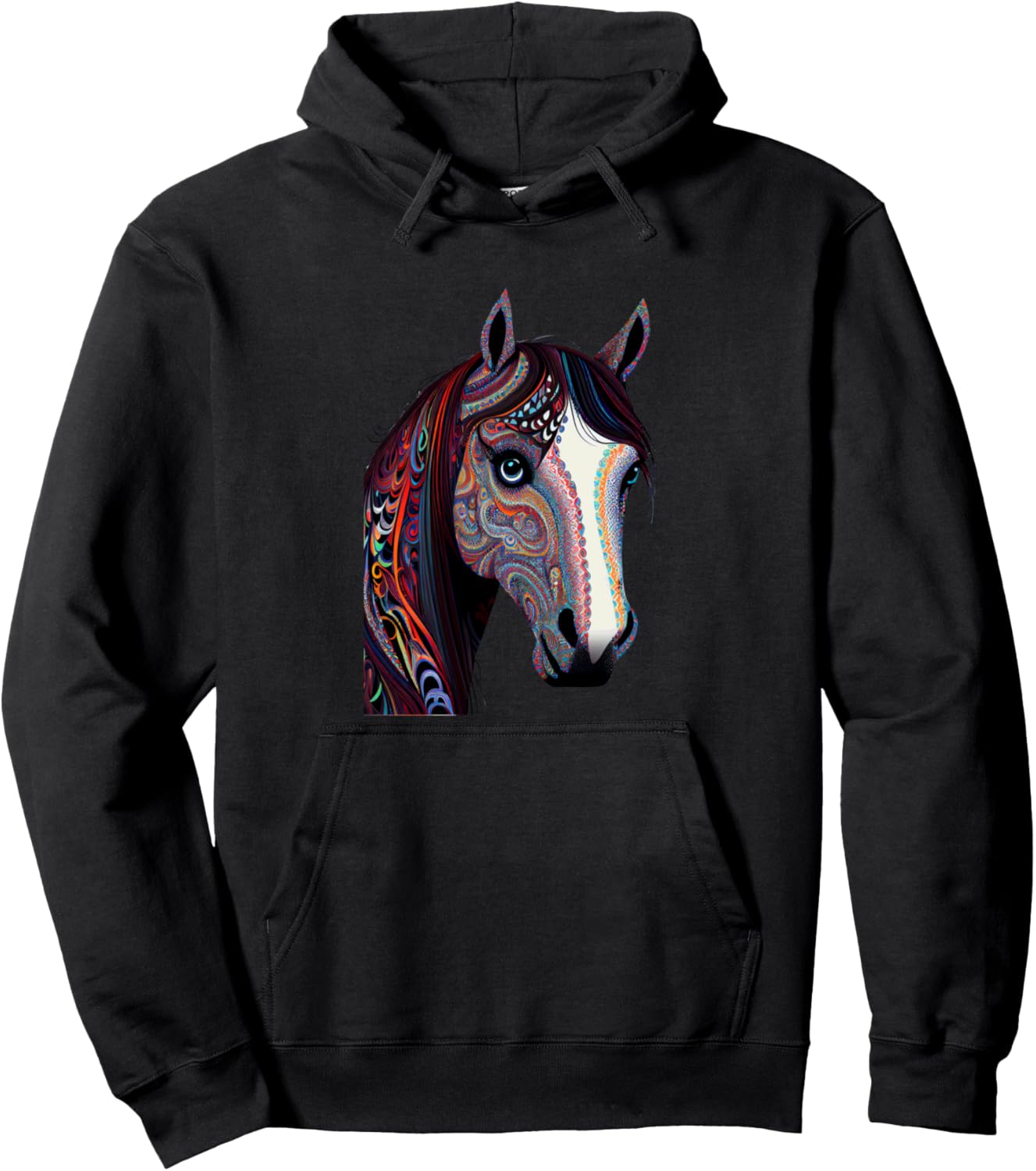 

Толстовка с красочным рисунком головы лошади в стиле пейсли Vibrant Abstract Horse Equestrian Art, черный