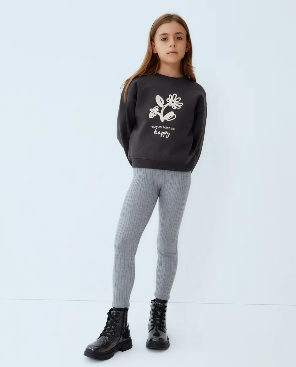 

Вязаные леггинсы для девочки с отделкой Kids El Corte Inglés, светло-серый