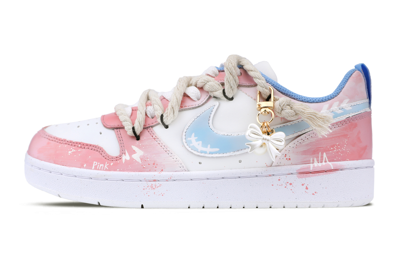 

Nike Розовые детские скейтбордические кроссовки Court Pink Blue Floss с дышащей амортизацией низкие для подростков