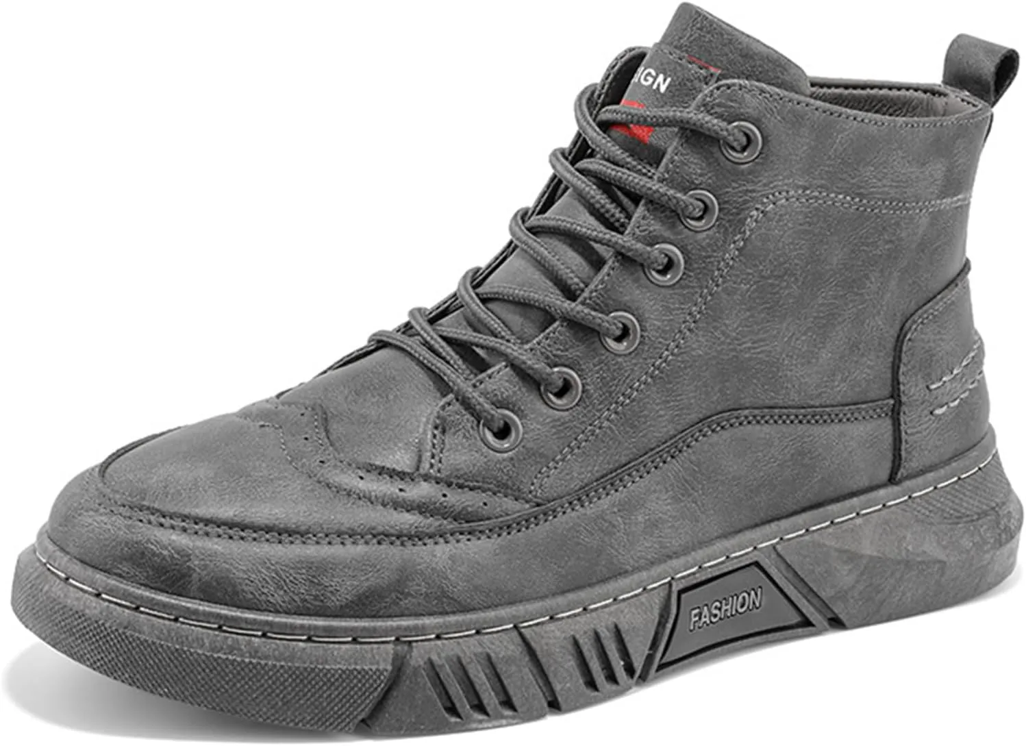 

Мужские высокие ботинки Crepuscute, винтажная кожаная модель, шнуровка, круглый носок, удобная повседневная обувь, модные, нескользящие, для активного отдыха, спорта и походов, серый