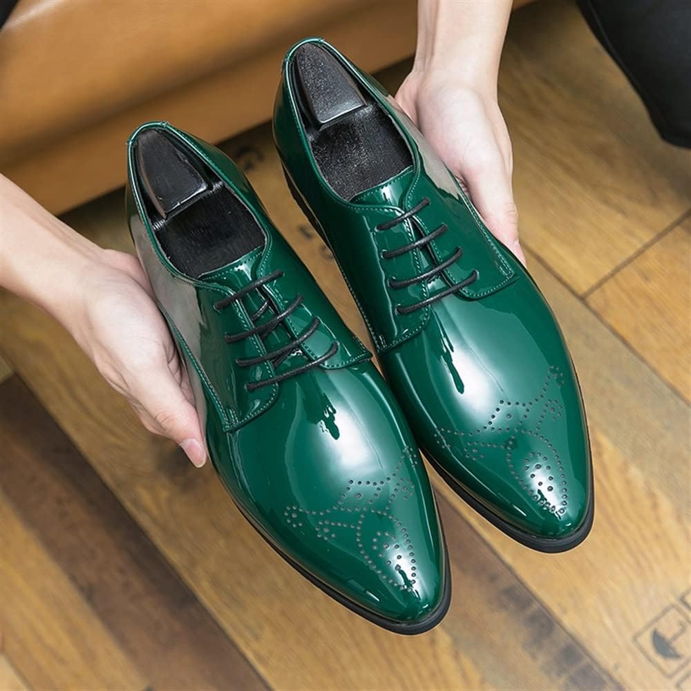 Мужские туфли EVSER Dress Oxford, дерби с шнуровкой, с заостренным носком, искусственная кожа, резиновая подошва, каблук-блок, нескользящие, для вечеринок (Цвет: зеленый, Размер: 10.5) — фото 2
