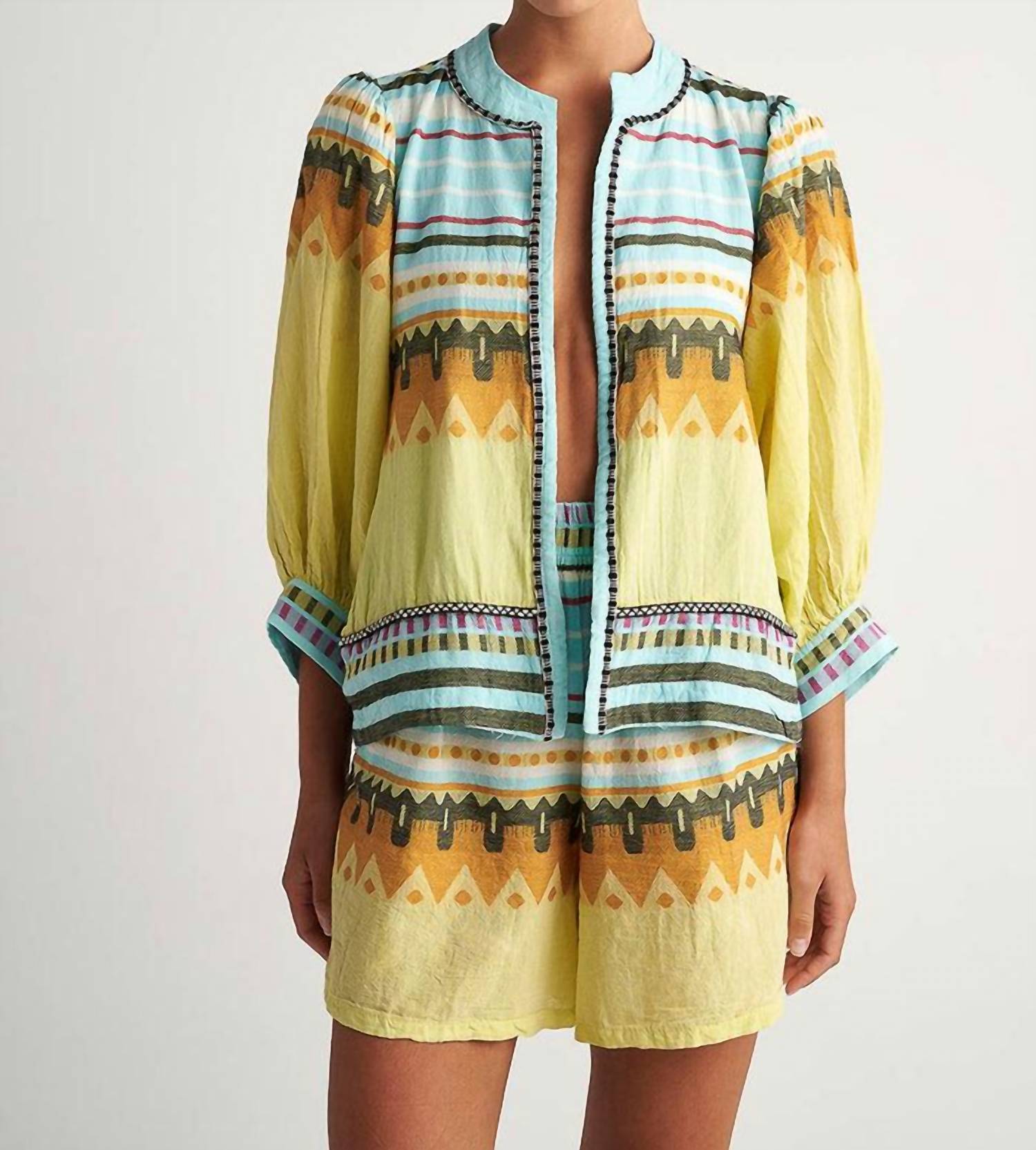 

Топ-топ Serifos Shrug в цвете «аква/лимон» Pearl and Caviar, цвет aqua/lemon