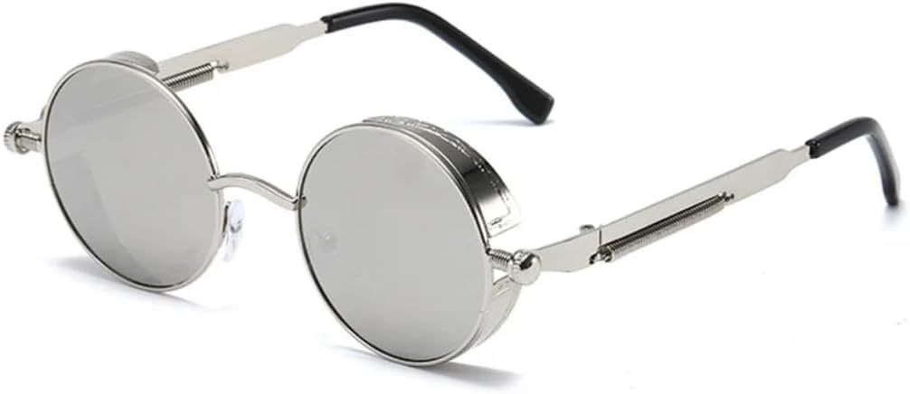 

Солнцезащитные очки с защитой UV400 | Металлические круглые линзы в стиле панк | Цветные линзы | Для женщин и мужчин | Для занятий спортом на открытом воздухе и вождения DSVIGF, Silver-silver